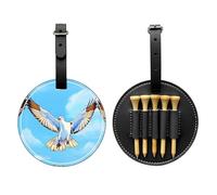 WXZYFP Gabbiani in volo nero stampato su un lato in pelle PU borsa per tee da golf, design a 5 puntine con una clip da cintura da 20 cm.