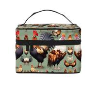 WXZYFP Gallo e pollo Borsa cosmetica portatile multifunzionale con design a strati interno ed esterno, facile da organizzare varie forniture.