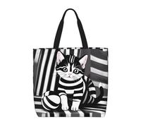 WXZYFP Gattino a righe bianche e nere È una comoda borsa monospalla, adatta per lo shopping, i viaggi e le esigenze della vita quotidiana.