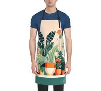 WXZYFP Grembiule impermeabile per adulti stampato su un lato con piccole piante verdi dei cartoni animati con tasche, un buon aiuto per cucinare in cucina