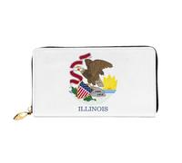 WXZYFP Illinois State Flag Portafoglio lungo in pelle, stampa fronte/retro, materiale in pelle microfibra, unisex, impermeabile e resistente, nero, taglia unica