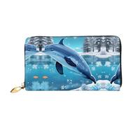 WXZYFP inverno il delfino Portafoglio lungo in pelle, stampa fronte/retro, materiale in pelle microfibra, unisex, impermeabile e resistente