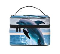 WXZYFP Jumping up delfini Borsa cosmetica portatile multifunzionale con design a strati interno ed esterno, facile da organizzare varie forniture.