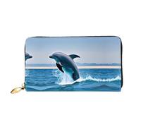 WXZYFP Jumping up delfini Portafoglio lungo in pelle, stampa fronte/retro, materiale in pelle microfibra, unisex, impermeabile e resistente, nero, taglia unica