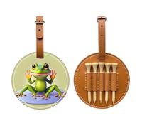 WXZYFP La divertente rana che fa yoga marrone stampato su un lato in pelle PU borsa portaoggetti per tee da golf, design a 5 puntine con una clip da cintura da 20 cm.