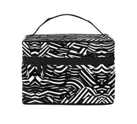 WXZYFP Linee bianche e nere Borsa cosmetica da viaggio, essenziale per gli appassionati di viaggi all'aperto, ha una semplice struttura interna.