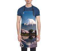 WXZYFP Monte Fuji all'inizio della primavera Grembiule impermeabile per adulti stampato su un solo lato con tasche, un buon aiuto per cucinare in cucina, nero, taglia unica