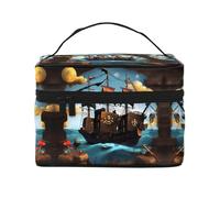 WXZYFP Nave pirata del fumetto Borsa cosmetica portatile multifunzionale con design a strati interno ed esterno, facile da organizzare varie forniture.