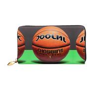 WXZYFP Pallacanestro Sfondo Portafoglio lungo in pelle, stampa fronte/retro, materiale in pelle microfibra, unisex, impermeabile e resistente, nero, taglia unica