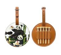 WXZYFP Panda di padre e figlio marrone stampato su un lato in pelle PU borsa portaoggetti per tee da golf, design a 5 puntine con una clip da cintura da 20 cm.