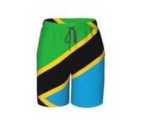 WXZYFP Pantaloni da spiaggia con bandiera della Tanzania, morbidi e traspiranti, con coulisse in vita, adatti per lo sport e il tempo libero., Nero, Medium Short