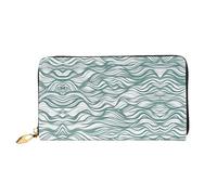 WXZYFP Portafoglio lungo in pelle a righe ondulate verdi, stampa fronte/retro, materiale in pelle microfibra, unisex, impermeabile e resistente