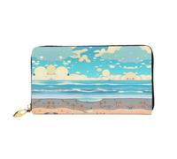 WXZYFP Portafoglio lungo in pelle con cartoni animati da spiaggia, stampa fronte/retro, materiale in pelle microfibra, unisex, impermeabile e resistente, nero, taglia unica