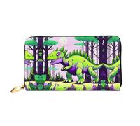 WXZYFP Portafoglio lungo in pelle con dinosauro verde, stampa fronte/retro, materiale in pelle microfibra, unisex, impermeabile e resistente