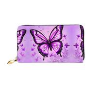 WXZYFP Portafoglio lungo in pelle con farfalla viola, stampa fronte/retro, materiale in pelle microfibra, unisex, impermeabile e resistente, nero, taglia unica