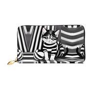 WXZYFP Portafoglio lungo in pelle con gattino a righe bianche e nere, stampa fronte/retro, materiale in pelle microfibra, unisex, impermeabile e resistente, nero, taglia unica