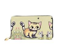 WXZYFP Portafoglio lungo in pelle con gatto e farfalla, stampa fronte/retro, materiale in pelle microfibra, unisex, impermeabile e resistente, nero, taglia unica