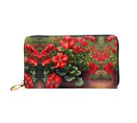 WXZYFP Portafoglio lungo in pelle con gerani rossi, stampa fronte/retro, materiale in pelle microfibra, unisex, impermeabile e resistente, nero, taglia unica