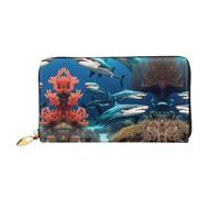 WXZYFP Portafoglio lungo in pelle di corallo di squalo sottomarino, stampa fronte/retro, materiale in pelle microfibra, unisex, impermeabile e resistente