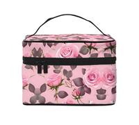 WXZYFP Pretty Pink Roses Borsa cosmetica portatile multifunzionale con design a strati interno ed esterno, facile da organizzare varie forniture.