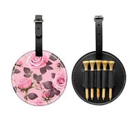 WXZYFP Pretty Pink Roses Nero stampato su un solo lato PU borsa da golf tee storage bag, design a 5 puntine con una clip da cintura 20 cm.