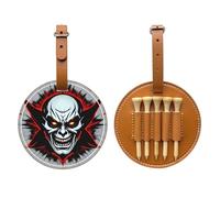 WXZYFP Red and Black Evil Ghost Brown Borsa portaoggetti per tee da golf in pelle PU stampata su un solo lato, design a 5 puntine con clip da cintura da 20 cm.