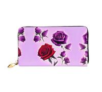 WXZYFP Rose rosse e viola Portafoglio lungo in pelle, stampa fronte/retro, materiale in pelle microfibra, unisex, impermeabile e resistente