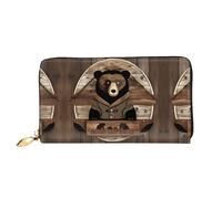 WXZYFP Rustic Lodge Bear Portafoglio lungo in pelle, stampa fronte/retro, materiale in pelle microfibra, unisex, impermeabile e resistente
