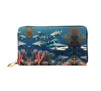 WXZYFP Shark under the sea Portafoglio lungo in pelle, stampa fronte/retro, materiale in pelle microfibra, unisex, impermeabile e resistente