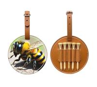 WXZYFP Simpatica piccola ape marrone stampato su un lato in pelle PU borsa da golf tee Storage bag, design a 5 puntine con una clip da cintura da 20 cm.