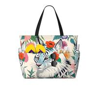 WXZYFP Simpatica tigre bianca È una borsa da viaggio da spiaggia di grande capacità realizzata in 100% poliestere e ha 7 tasche che possono contenere molti articoli., Nero, Taglia unica