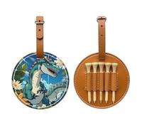 WXZYFP Simpatico dinosauro marrone stampato su un lato in pelle PU borsa da golf tee Storage bag, design a 5 puntine con una clip da cintura da 20 cm.