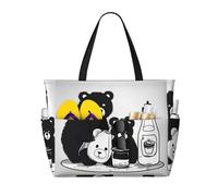 WXZYFP Simpatico orso per bottiglie di latte È una borsa da viaggio da spiaggia di grande capacità realizzata in 100% poliestere e ha 7 tasche che possono contenere molti articoli., Nero, Taglia unica
