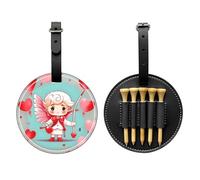 WXZYFP Simpatico ragazzo amorevole nero stampato su un lato in pelle PU borsa da golf tee Storage bag, design a 5 puntine con una clip da cintura da 20 cm.