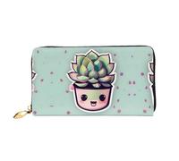 WXZYFP Smiling Succulents Portafoglio lungo in pelle, stampa fronte/retro, materiale in pelle microfibra, unisex, impermeabile e resistente