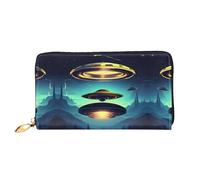 WXZYFP Spacecraft Descend Portafoglio lungo in pelle, stampa fronte/retro, materiale in pelle microfibra, unisex, impermeabile e resistente, nero, taglia unica