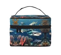 WXZYFP Squali sotto il mare Borsa cosmetica da viaggio, essenziale per gli appassionati di viaggi all'aperto, ha una semplice struttura interna.