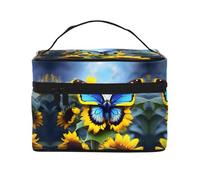 WXZYFP Sunflower Blue Butterfly Borsa cosmetica portatile multifunzionale con design a strati interno ed esterno, facile da organizzare varie forniture.