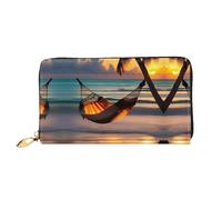 WXZYFP Sunset beach amaca Portafoglio lungo in pelle, stampa fronte/retro, materiale in pelle microfibra, unisex, impermeabile e resistente