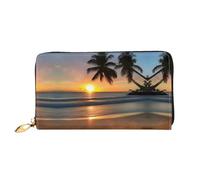 WXZYFP Sunset Beach Portafoglio lungo in pelle, stampa fronte/retro, materiale in pelle microfibra, unisex, impermeabile e resistente, nero, taglia unica