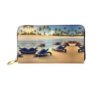 WXZYFP tartarughe sulla spiaggia Portafoglio lungo in pelle, stampa fronte/retro, materiale in pelle microfibra, unisex, impermeabile e resistente, nero, taglia unica