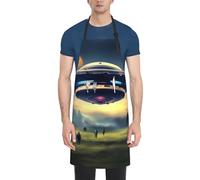 WXZYFP UFO Landing Grembiule impermeabile per adulti stampato su un lato con tasche, un buon aiuto per cucinare in cucina, nero, taglia unica