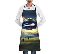 WXZYFP UFO Landing Grembiule stampato, grembiule da cucina, impermeabile e a prova di olio, pittura per griglia da chef, bianco, taglia unica