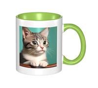 WXZYFP Un gatto curioso Tazza in ceramica bicolore (double-face), può essere utilizzata per acqua potabile o come mestiere