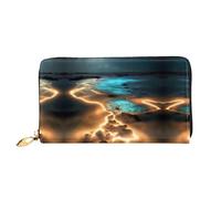 WXZYFP View under the moon Portafoglio lungo in pelle, stampa fronte/retro, materiale in pelle microfibra, unisex, impermeabile e resistente, nero, taglia unica