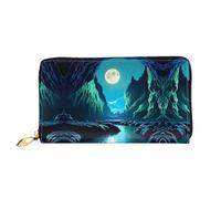 WXZYFP Water Moon Cave Portafoglio lungo in pelle, stampa fronte/retro, materiale in pelle microfibra, unisex, impermeabile e resistente, nero, taglia unica