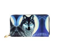 WXZYFP wolf under moon Portafoglio lungo in pelle, stampa fronte/retro, materiale in pelle microfibra, unisex, impermeabile e resistente