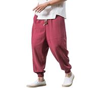 WXZZ Baggy Harem Pantaloni da uomo giapponesi per il tempo libero, in cotone e lino, casual, lunghi, leggeri, traspiranti, taglia M, L, XL, XXL, XXXL, Z-rosso, XL