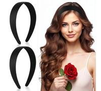 WY LIGHTING LEVEL 2 cerchietti neri rigidi in raso con denti antiscivolo, alla moda, larghi, tinta unita, vintage, per yoga, costumi fai da te, accessori per le vacanze, per donne e ragazze