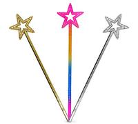 WYBG 3 bacchette magiche a forma di stella, per ragazze, per compleanni, feste, Halloween, Natale, travestimenti in maschera, regalo per ragazze (argento, oro, colore)